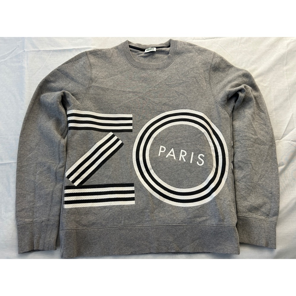 Kenzo Paris Mens Grey Graphic Logo Sweatshirt Crewneck Cotton Made in Portugal